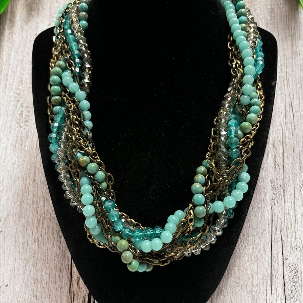 🌻LOFT Mixed Metal Tone Acrylic & Glass Beaded Necklace 20”+2”